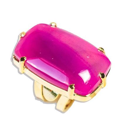 Imagem de Anel Pedra Agata Rosa Natural Retangular Dourado Ajustavel