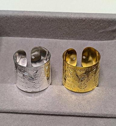 Imagem de Anel Regulável Ajustável Oração Divino Espírito Santo Pomba Banhado Folheado Ouro 18k Dourado Prata