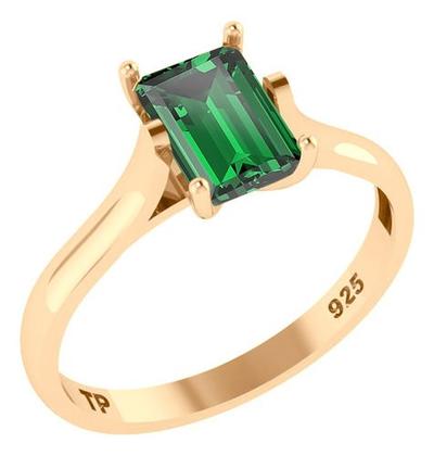 Imagem de Anel Solitário Retangular Prata 925 Dourada 18k - Esmeralda