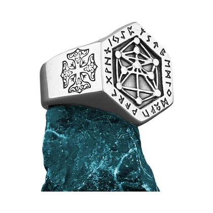 Imagem de Anel Unissex de Aço Inoxidável com Design Nórdico Viking - Âncora, Bússola, Árvore da Vida e Lobo
