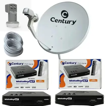 Imagem de Antena Parabolica Digital Century  com 02 Receptor Midia Box B7