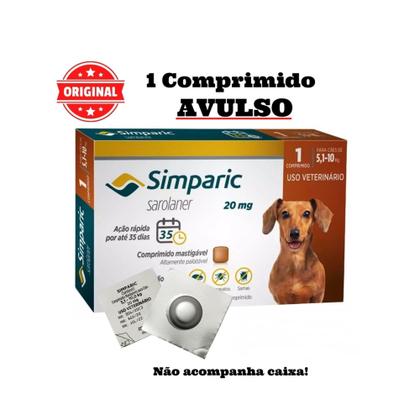 Imagem de Antipulgas e Carrapatos Simparic 20mg 5 a 10Kg Zoetis - 1 Comprimido Avulso