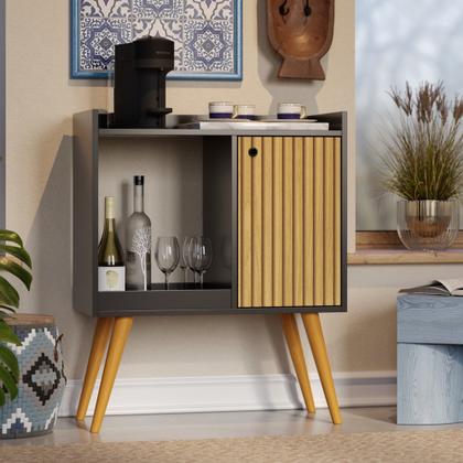 Imagem de Aparador Buffet Linus Cantinho do Café com 1 porta pés palito - Preto com Ripado