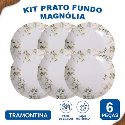 Imagem de Aparelho de Jantar Jogo de Pratos Fundo 22 cm Tramontina Magnólia em Porcelana Decorada 6 Peças