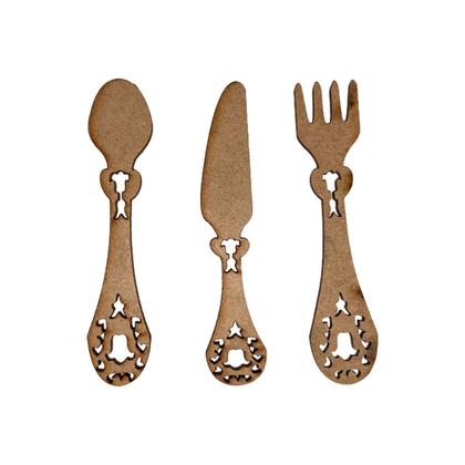 Imagem de Aplique Colher Faca Garfo 8cm Mdf Madeira Cru