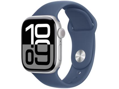 Imagem de Apple Watch Series 10 GPS Caixa Prateada de Alumínio 42mm Pulseira Esportiva Denim P/M