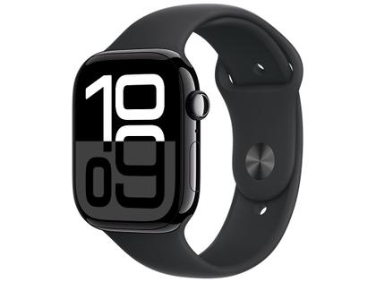 Imagem de Apple Watch Series 10 GPS Caixa Preta Brilhante de Alumínio 46mm Pulseira Loop Esportiva Tinto