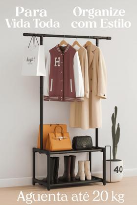 Imagem de Arara De Roupas Organizador Com Sapateira E Cabideiro Ideal Para Quarto Closet Loja