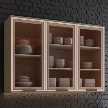 Imagem de Armário Aéreo Cozinha 120 cm Connect 3 Portas com Vidro 100% Mdf Duna - Henn