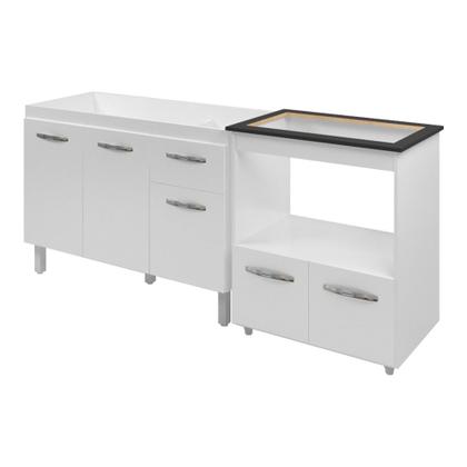 Imagem de Armário Bancada Módulo Móvel Mesa Gabinete pia 120 cm e Balcão Cooktop 5 Bocas Forno Elétrico Branco