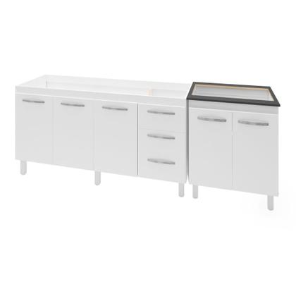 Imagem de Armário Bancada Móvel Mesa Módulo Cozinha Gabinete Pia 150 cm Balcão Fogão Cooktop 5 Bocas Branco