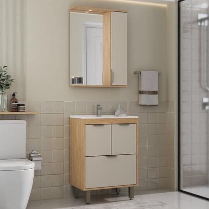 Imagem de Armário Conjunto de Banheiro com Gabinete, Cuba e Espelheira e LED 60 cm