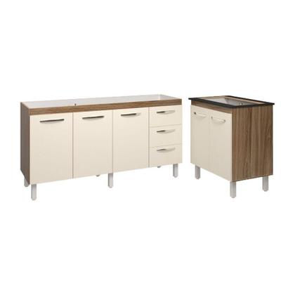 Imagem de Armário Cozinha Balcão Gabinete De Pia 160 Cm Estela E Balcão Fran Para Fogão Cooktop 5 Bocas Savana Off White