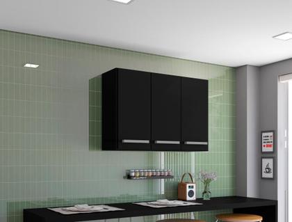 Imagem de Armario De Cozinha Aereo 3 Portas Preto Catar Brienza Movelaria