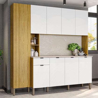 Imagem de Armário de Cozinha com Balcão Palais 9 Portas 1 Gaveta Freijó/Artico - Pnr Móveis