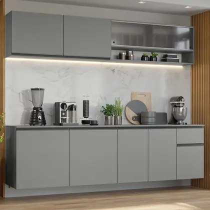 Imagem de Armário de Cozinha Completa Suspenso 240cm Cinza Nice Madesa 04