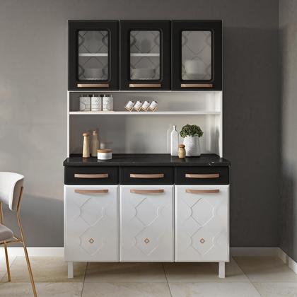 Imagem de Armário de Cozinha de Aço Kit Triplo Telasul Mirage New Branco/Preto - Telasul