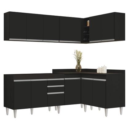 Imagem de Armário de Cozinha Modulado de Canto 6 Peças CP28 Balcão sem Tampo Preto - Lumil