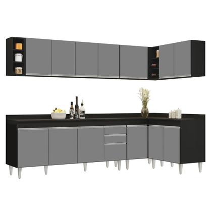 Imagem de Armário de Cozinha Modulado de Canto 7 Peças CP35 Balcão com Tampo Preto/Cinza - Lumil
