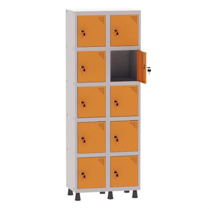 Imagem de Armário Guarda Volume Locker Roupeiro 2 Vãos 10 Portas Aço GRF502/10 Cinza e Laranja Picasso - Pandin