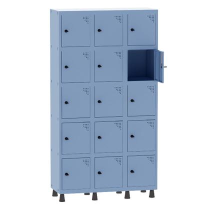 Imagem de Armário Guarda Volume Locker Roupeiro 3 Vãos 15 Portas Aço GRP503/15 Azul Dali - Pandin