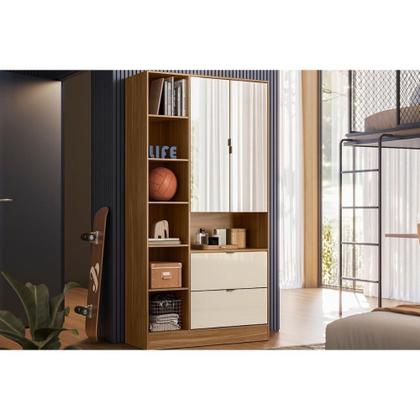 Imagem de Armário Sapateira Quarto Joy c/ 2 Portas 2 Gavetas e Espelho Amendola/Off White - Demóbile