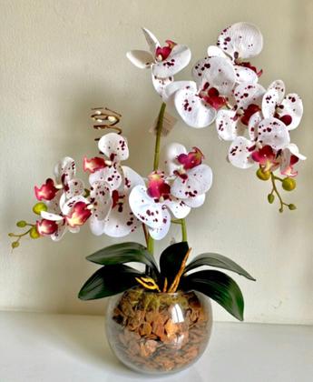 Imagem de Arranjo de Orquídea Artificial Branca em Centro de Mesa com Vaso de Vidro - Zent Future