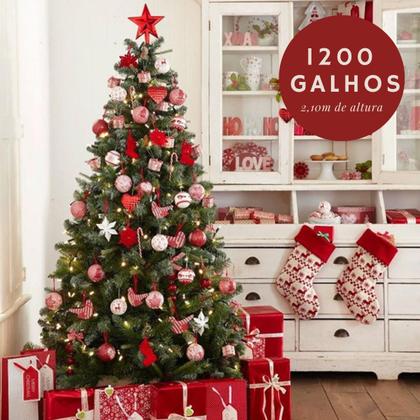 Imagem de Árvore De Natal Luxuosa 1200 Galhos Cheia 2,10m Altura Grande Pé De Ferro Cor Verde