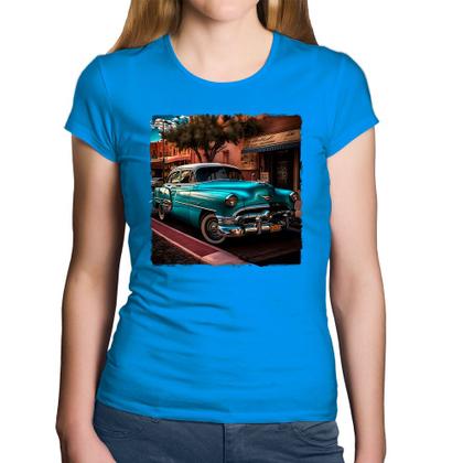 Imagem de Baby Look Algodão Carro clássico azul - Foca na Moda