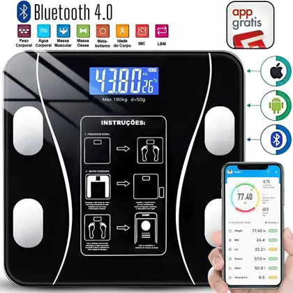 Imagem de Balança Bioimpedância Digital Com Aplicativo Bluetooth Histórico App Corporal 180 Kg 