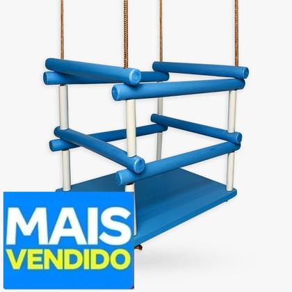 Imagem de Balanço de madeira com corda Infantil Cadeirinha Cadeira AZUL - O mais Barato