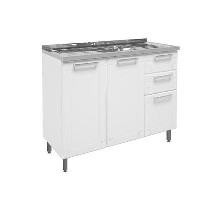Imagem de Balcão de Cozinha Modulado Gabinete c/Pia Múltipla 6015 3 Portas e 2 Gavetas Branco - Bertolini
