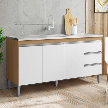 Imagem de Balcão de Pia Ambiente Andréia 160cm Amêndoa Branco - AJL