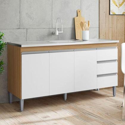 Imagem de Balcão De Pia Ambiente Andréia 160cm Amêndoa Branco - Ajl