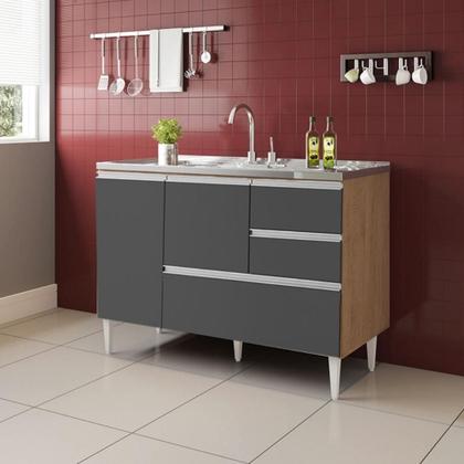 Imagem de BALCÃO MACEIÓ PARA PIA 1,20 2 PORTAS COM GAVETÃO Amêndoa Grafite