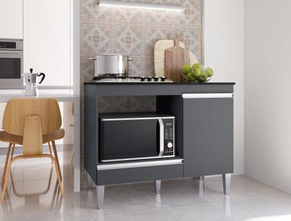 Imagem de Balcão Multiuso Cooktop Carla p/ 4 ou 5 Bocas e Forno/Microondas AJL Móveis - Cinza