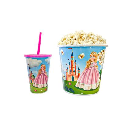 Imagem de Balde De Pipoca Kit Com Copo Desenhos Decorativos Divertido Personalizado Infantil Cinema Séries