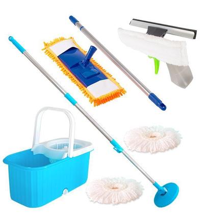 Imagem de Balde Mop Esfregão com Rodinhas, Rodo limpa vidro e Mop Tira Pó