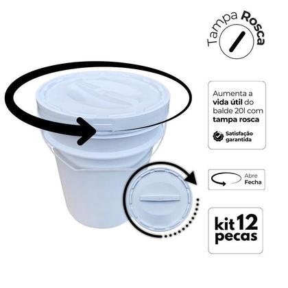 Imagem de Balde Óleo De Garfo 20 Litros E Tampa Rosca - Kit 12 Pçs