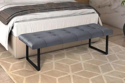 Imagem de Banco Recamier Estofado Quarto Solteiro 90cm com Tecido de Veludo com Capitonê e Pés de Ferro Estilo Industrial para Cama Box Decorativo Luxuoso
