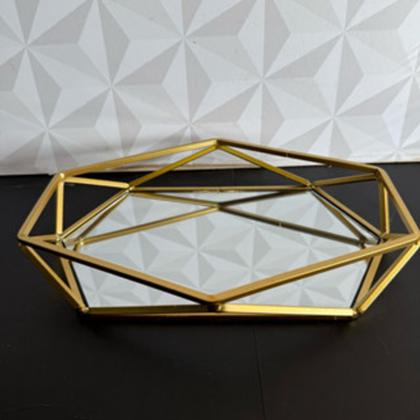 Imagem de Bandeja decorativa com espelho hexagonal para ambiente banheiro cozinha cantinho do café bandeija