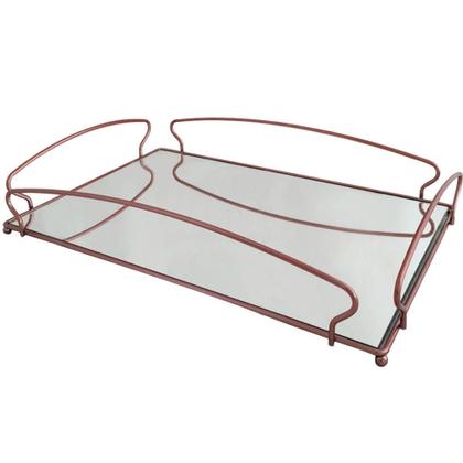 Imagem de Bandeja Decorativa Espelhada Retangular Grande 45cm Rose Gold Duler