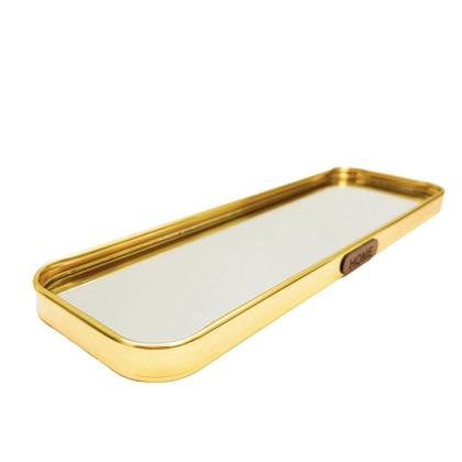 Imagem de Bandeja Decorativa Retangular 30x10cm Metal Dourado com Fundo Espelhado