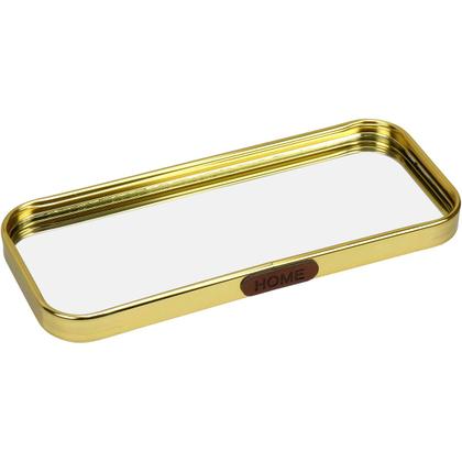 Imagem de BANDEJA DECORATIVO PARA SERVIR RETANGULAR HOME&CO COM ESPELHO METAL 1x22x9cm DOURADO