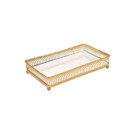 Imagem de Bandeja Espelhada Retangular Em Metal 24x12,5cm Mart Dourado