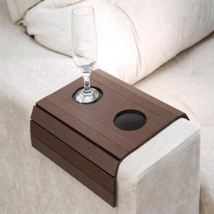 Imagem de Bandeja Esteira para Braço de Sofá MDF Imbuia com Porta Copos