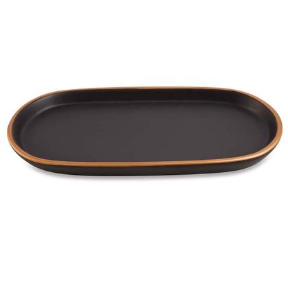 Imagem de Bandeja Oval Em Cerâmica Preta Com Borda Dourada 27Cm