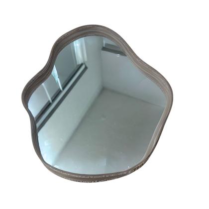 Imagem de Bandeja Prateleira Expositor Adnet Formato Orgânico Em Espelho Com Borda De Couro + Pés Reguláveis