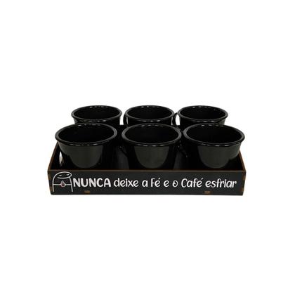Imagem de Bandeja Preta Decorada MDF C/ Xícaras Acrílica 75ml