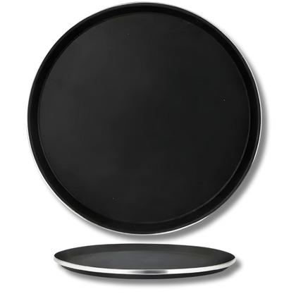 Imagem de Bandeja Redonda Antiderrapante De Plástico Borda Aço Inox Para Bar Restaurante Garçom 40cm Uny Home